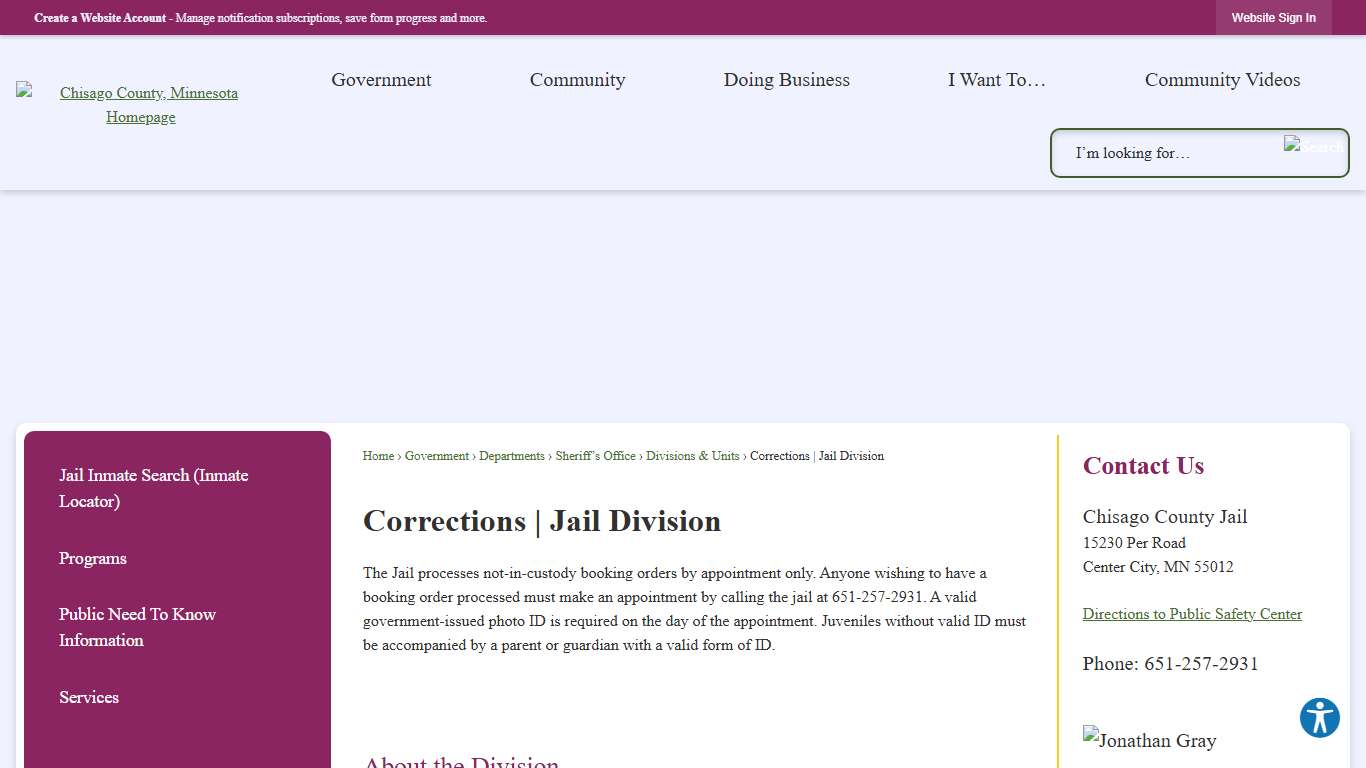 Corrections Jail Division Chisago County, MN - Official Website